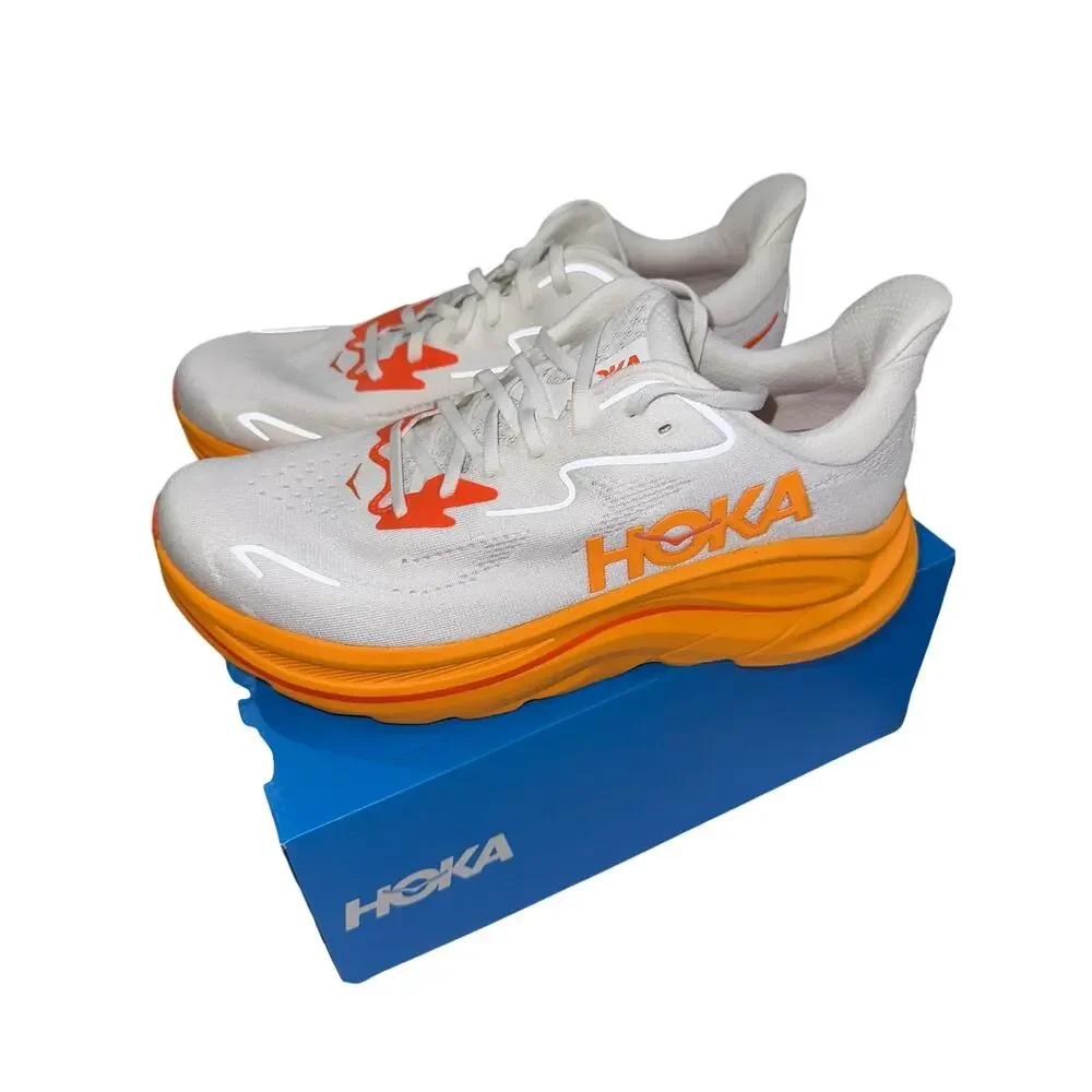 NIB Hoka Men's Clifton 10 Frost/Orange Zest Athletic Running Shoes Size 10D